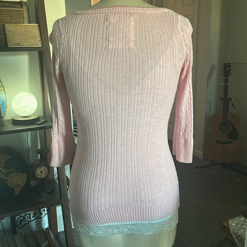Rare Hollister Y2K vintage pink cable knit 3/4 sleeve Henley top - Picture 6 of 12